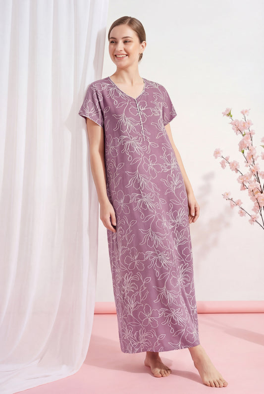 Silver Blush - Cotton Lounge Night Gown