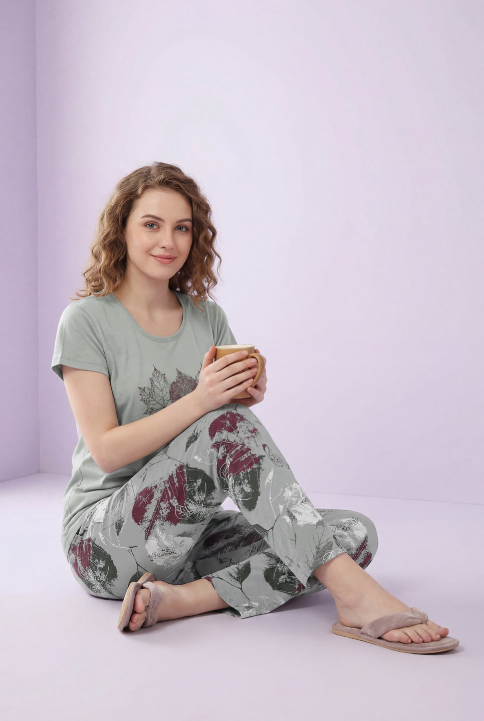 Canadian Flower - Cotton Lounge Night Suit