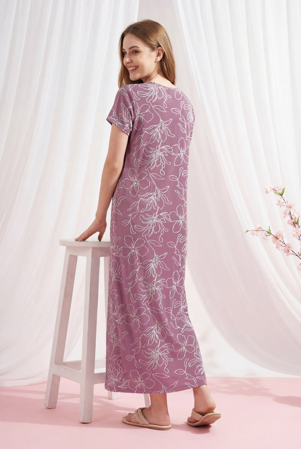 Silver Blush - Cotton Lounge Night Gown