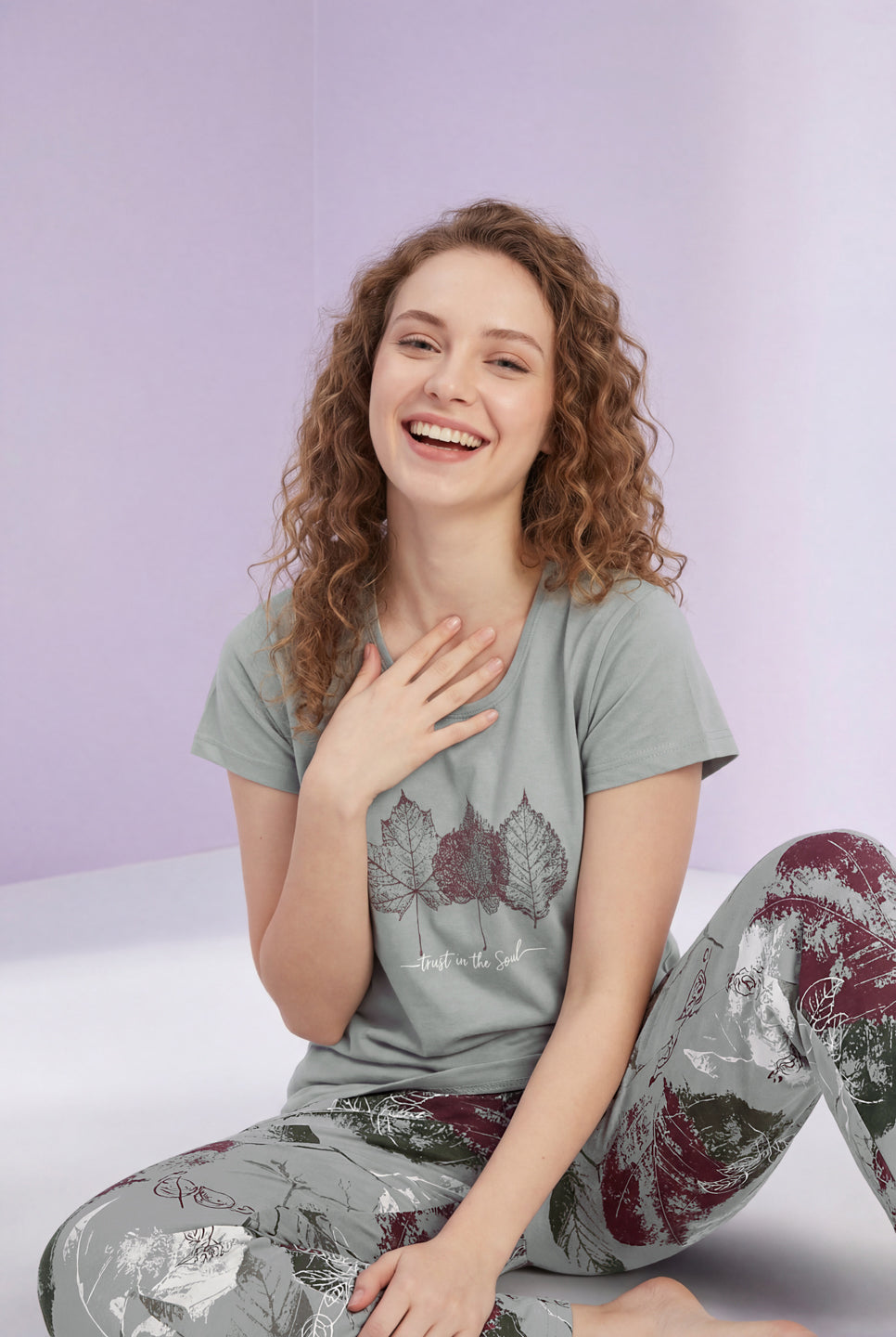 Canadian Flower - Cotton Lounge Night Suit