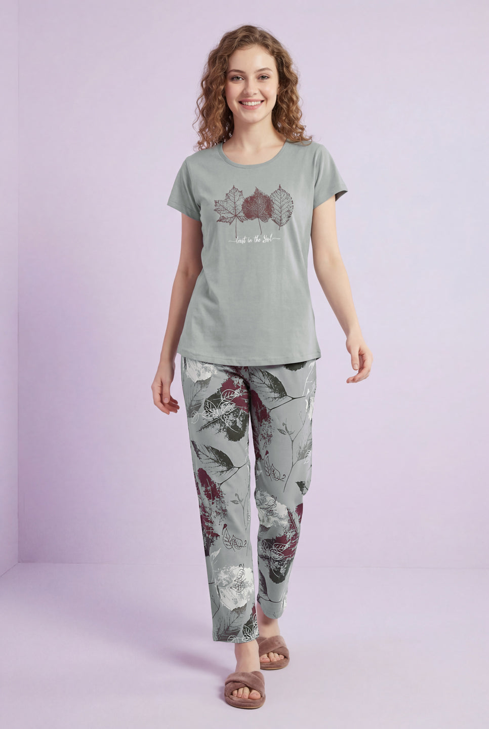 Canadian Flower - Cotton Lounge Night Suit