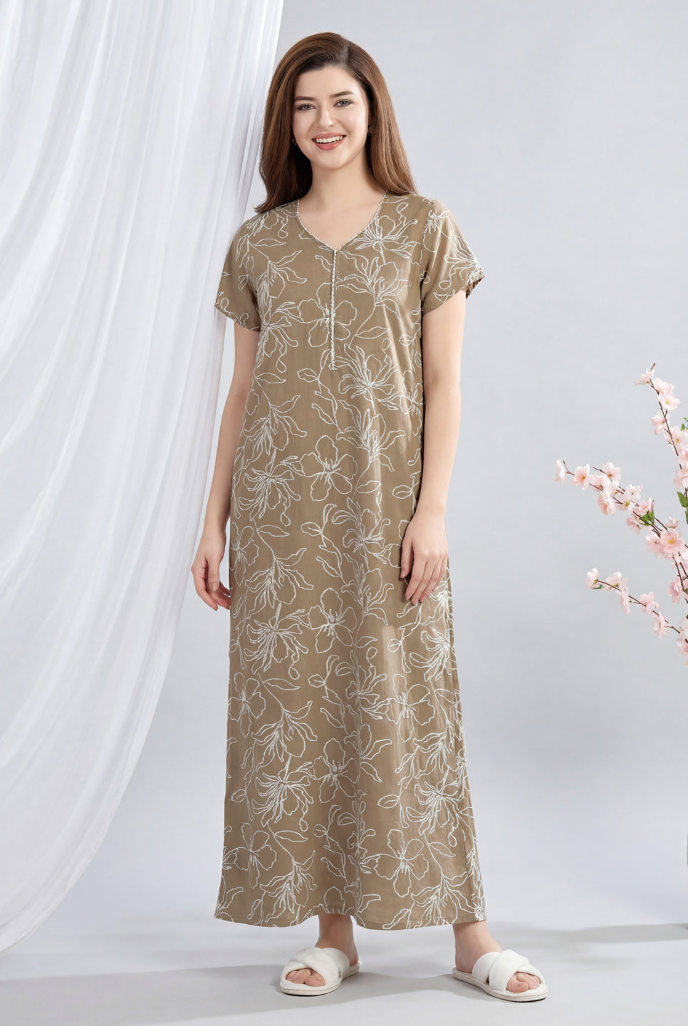 Silver Blush - Cotton Lounge Night Gown