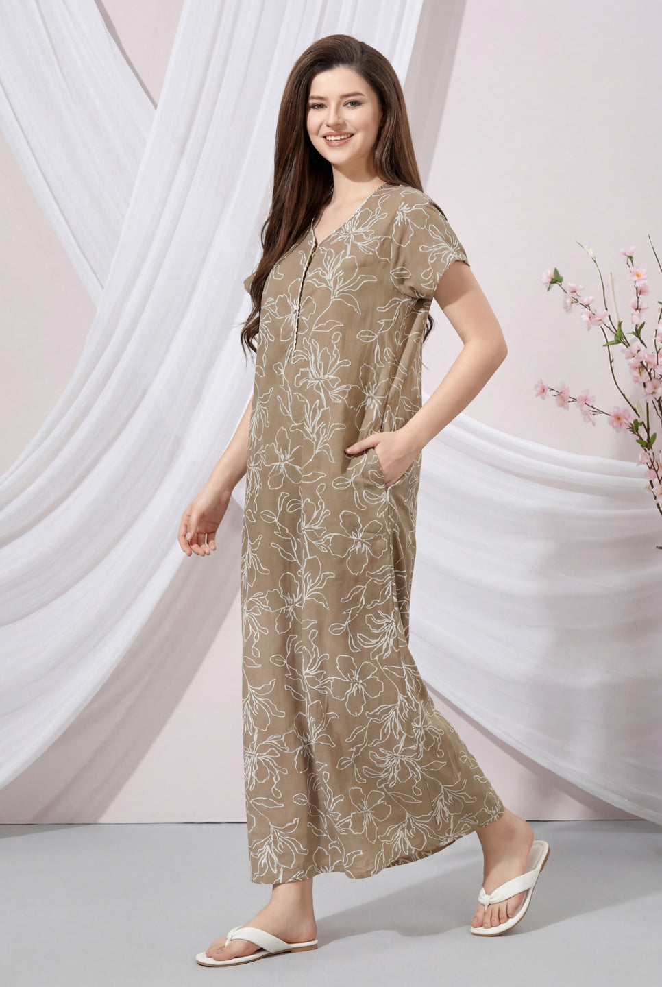 Silver Blush - Cotton Lounge Night Gown