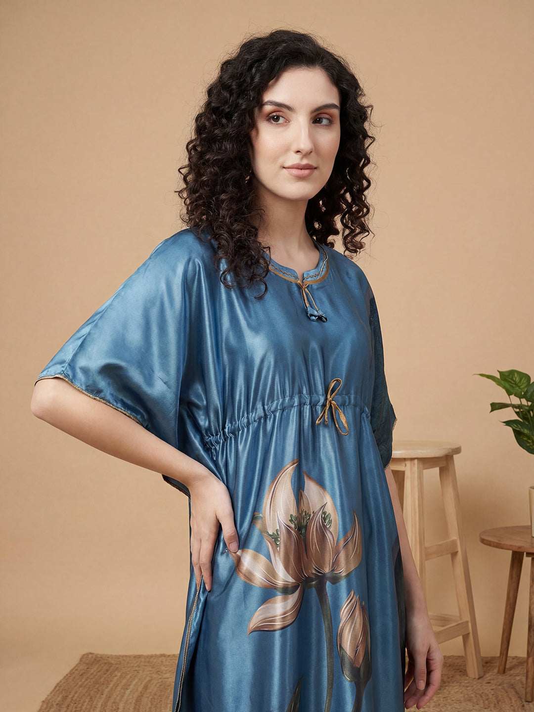 Lotus Lagoon – Satin Kaftan Nightgown
