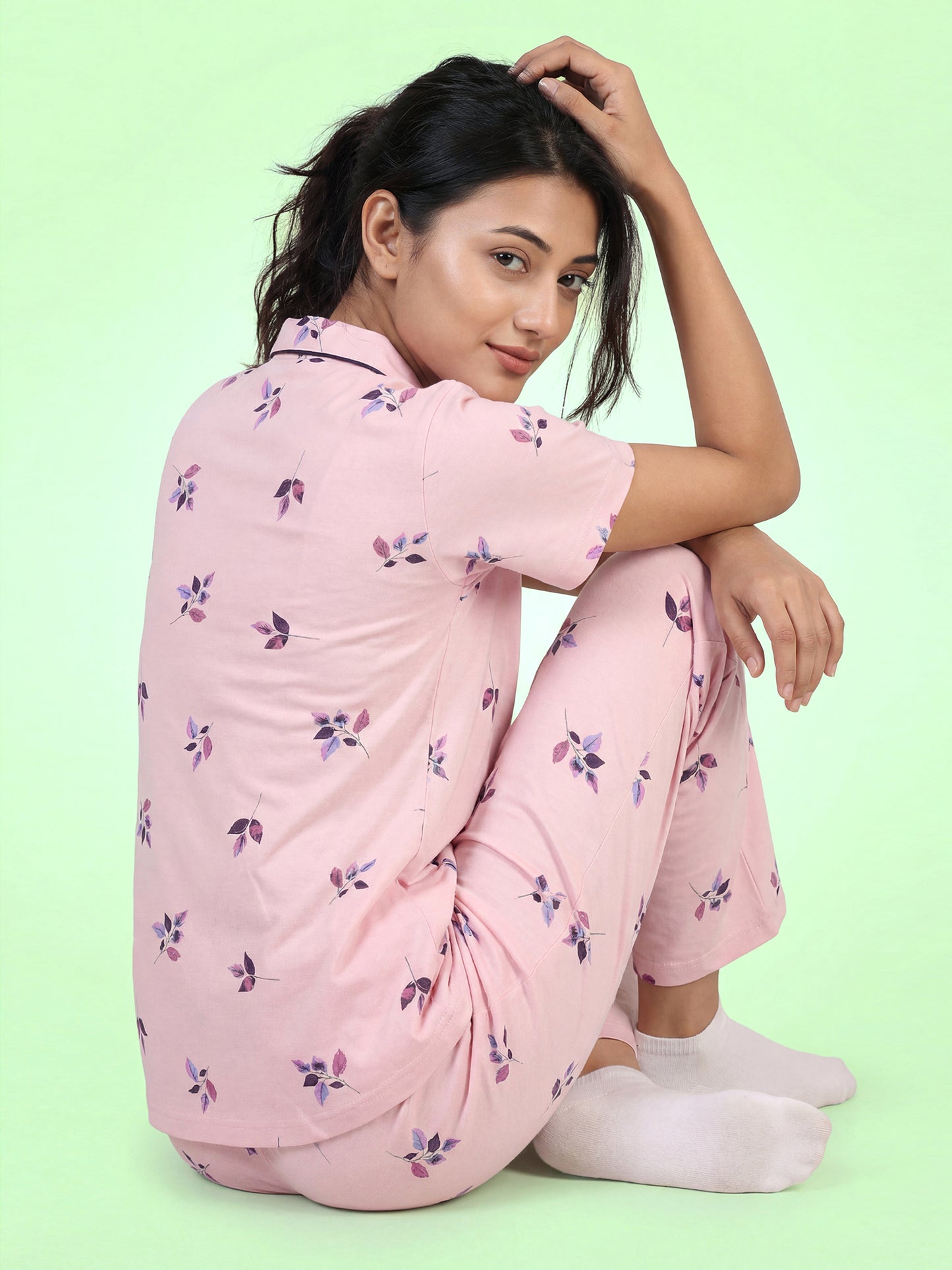Pink Peony - Cotton Lounge Night Suit