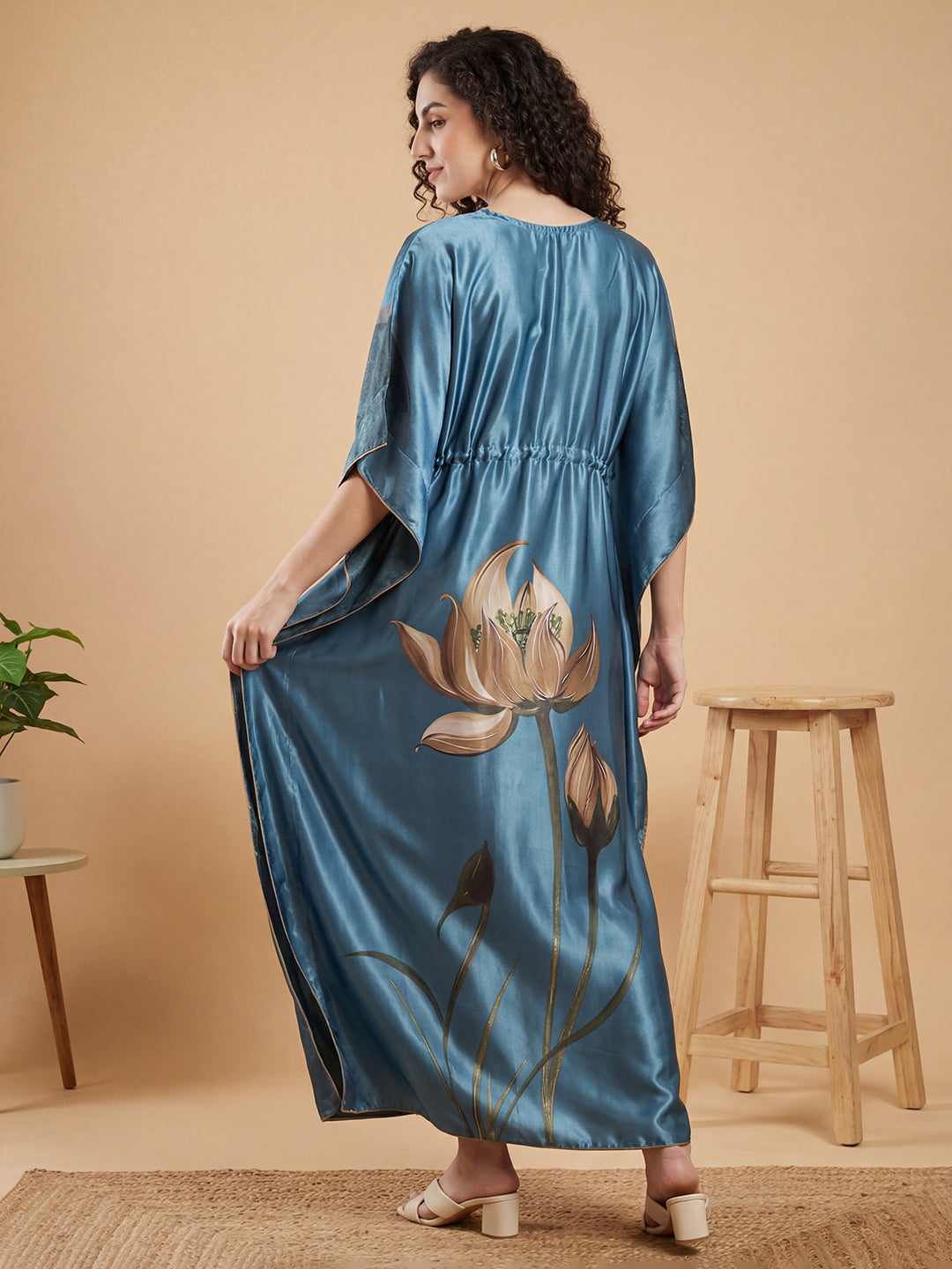 Lotus Lagoon – Satin Kaftan Nightgown
