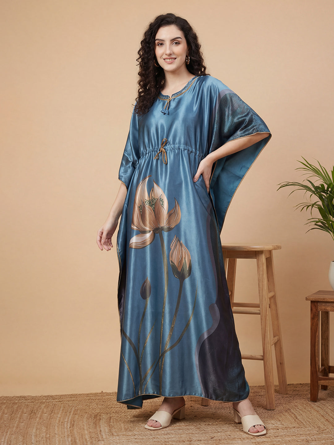 Lotus Lagoon – Satin Kaftan Nightgown