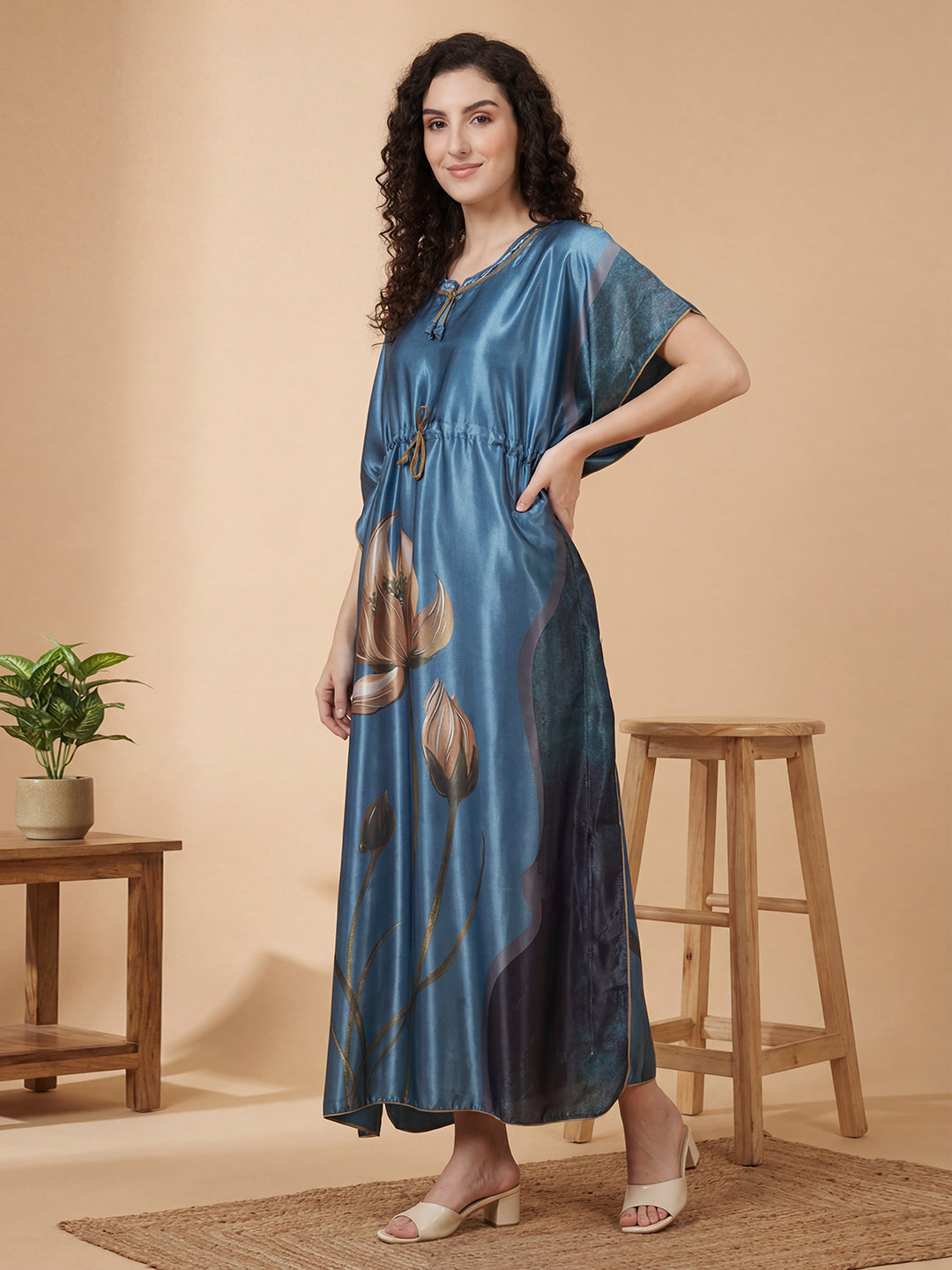 Lotus Lagoon – Satin Kaftan Nightgown