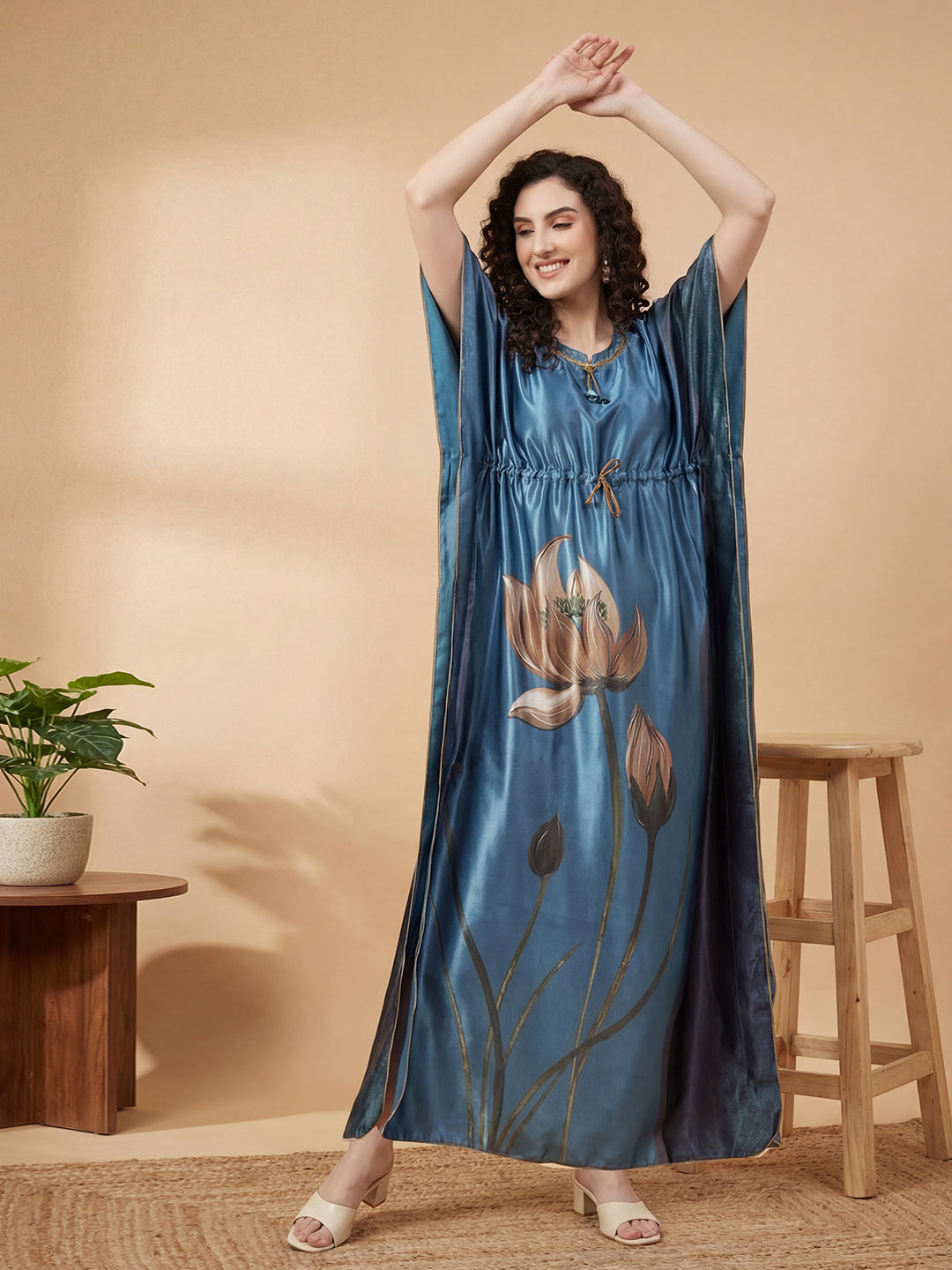Lotus Lagoon – Satin Kaftan Nightgown