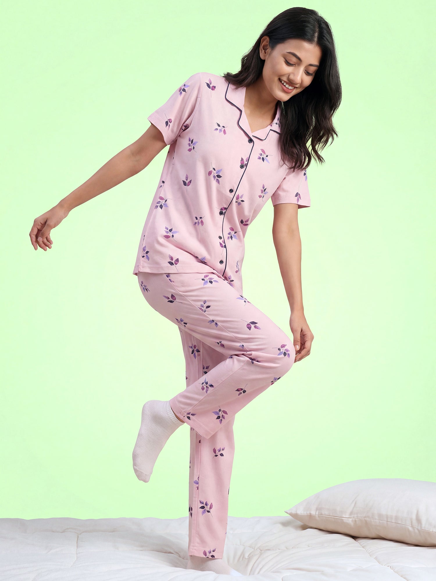 Pink Peony - Cotton Lounge Night Suit