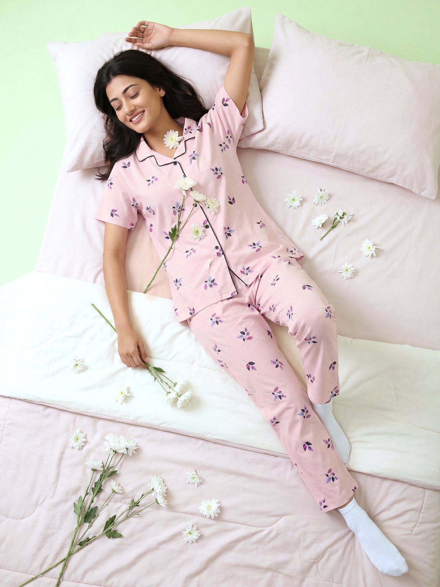 Pink Peony - Cotton Lounge Night Suit