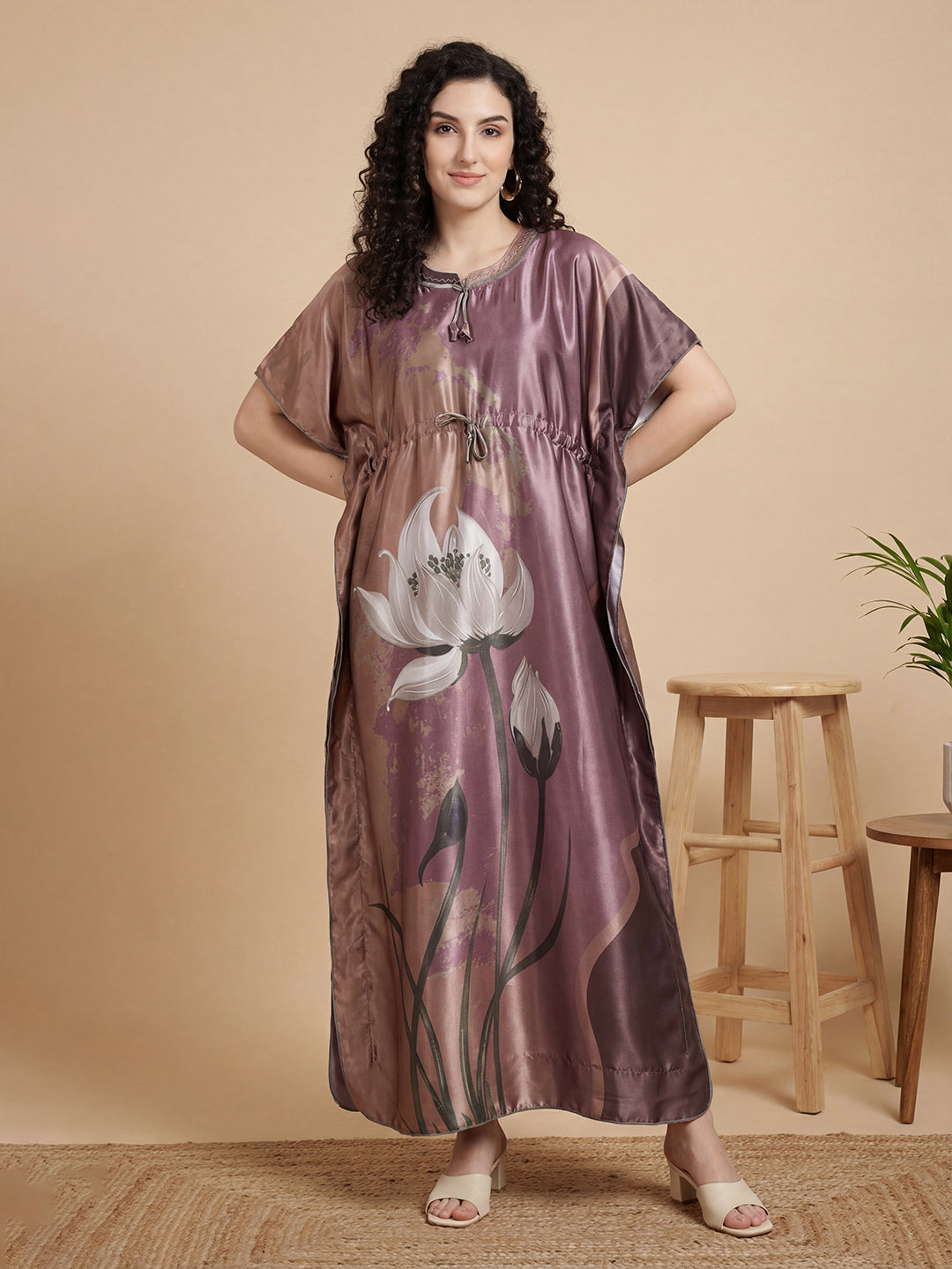 Lotus Lagoon – Satin Kaftan Nightgown