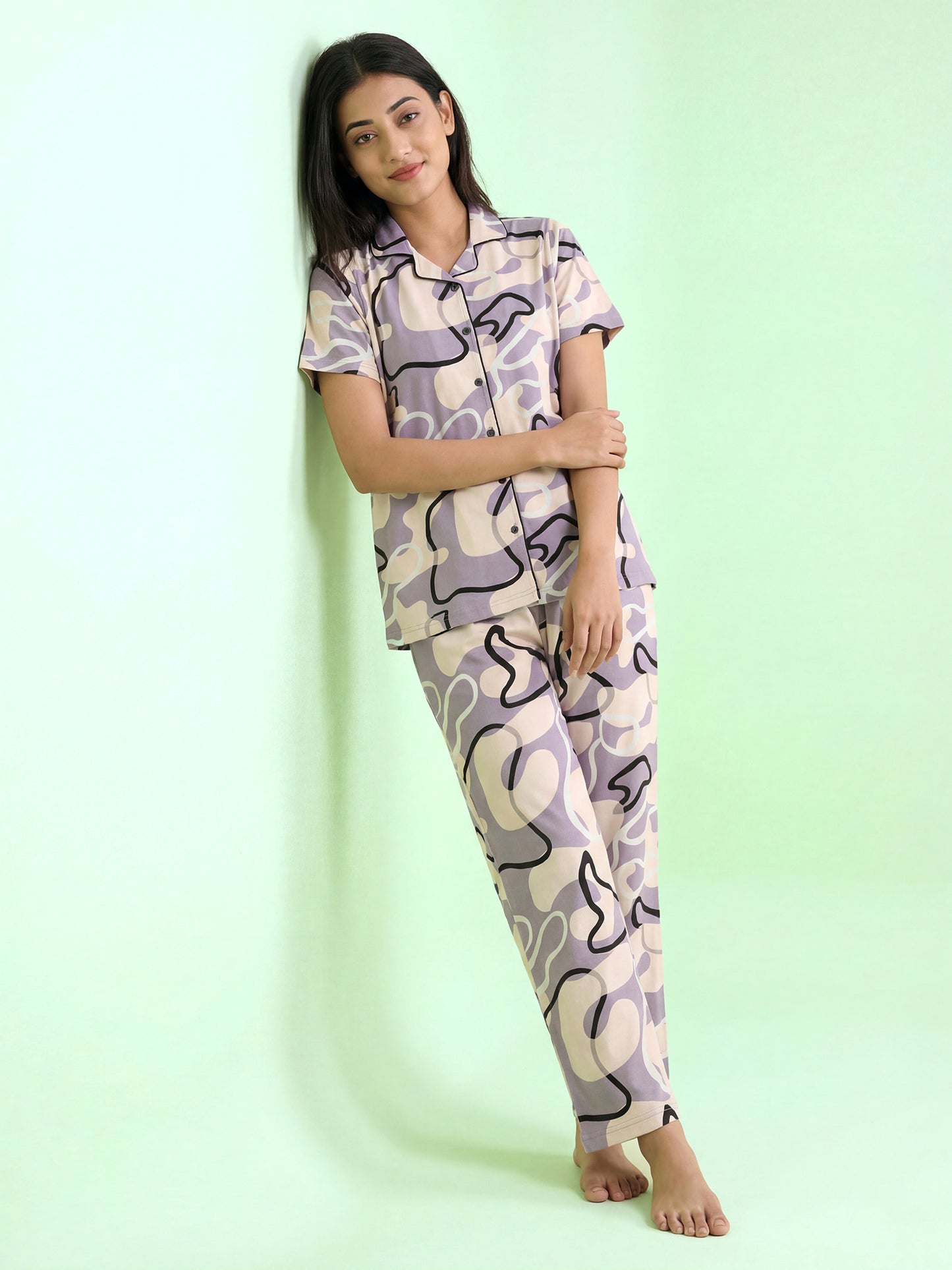 Lavender Drift – Cotton Lounge Night Suit