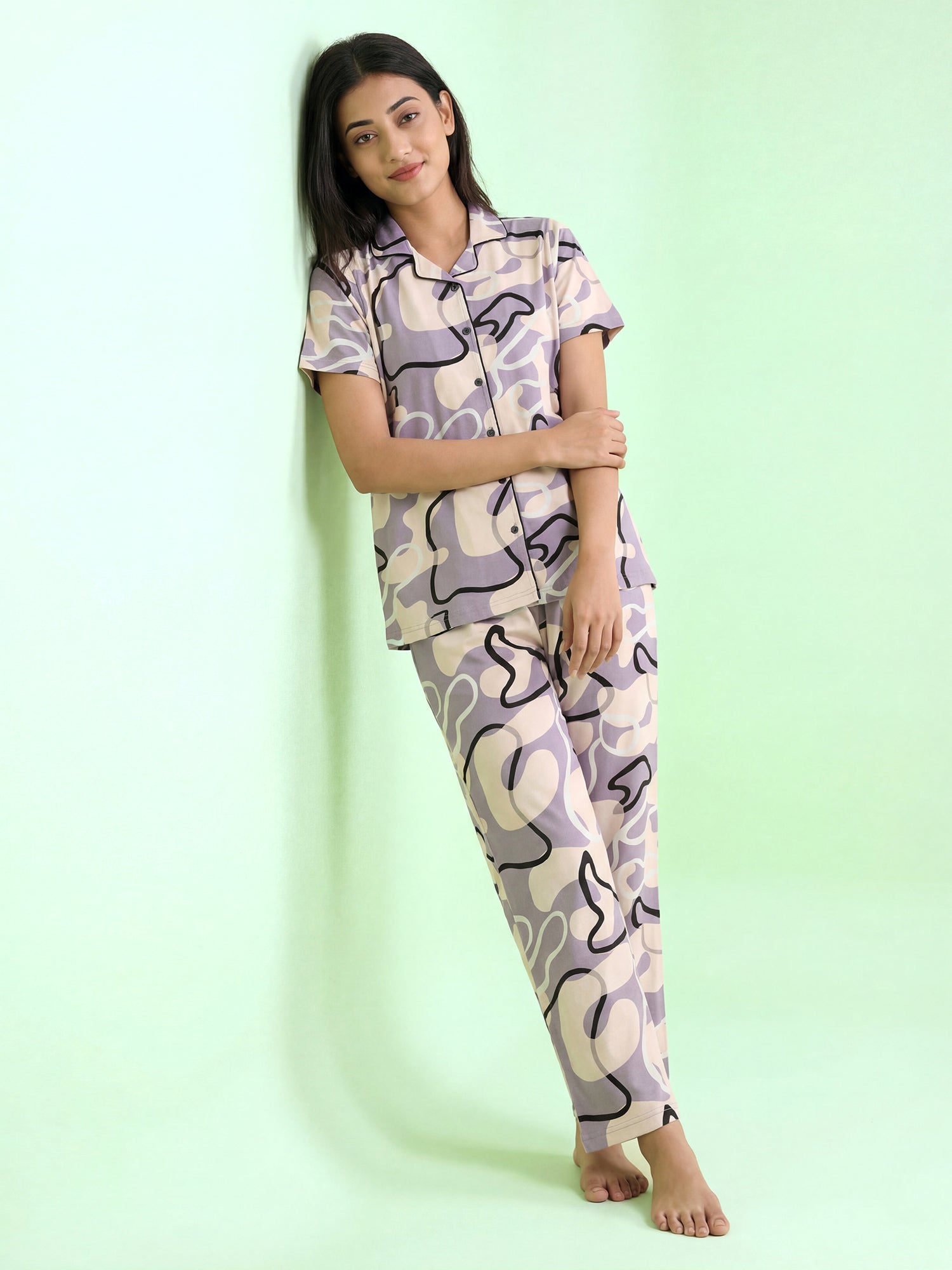 Lavender Drift – Cotton Lounge Night Suit