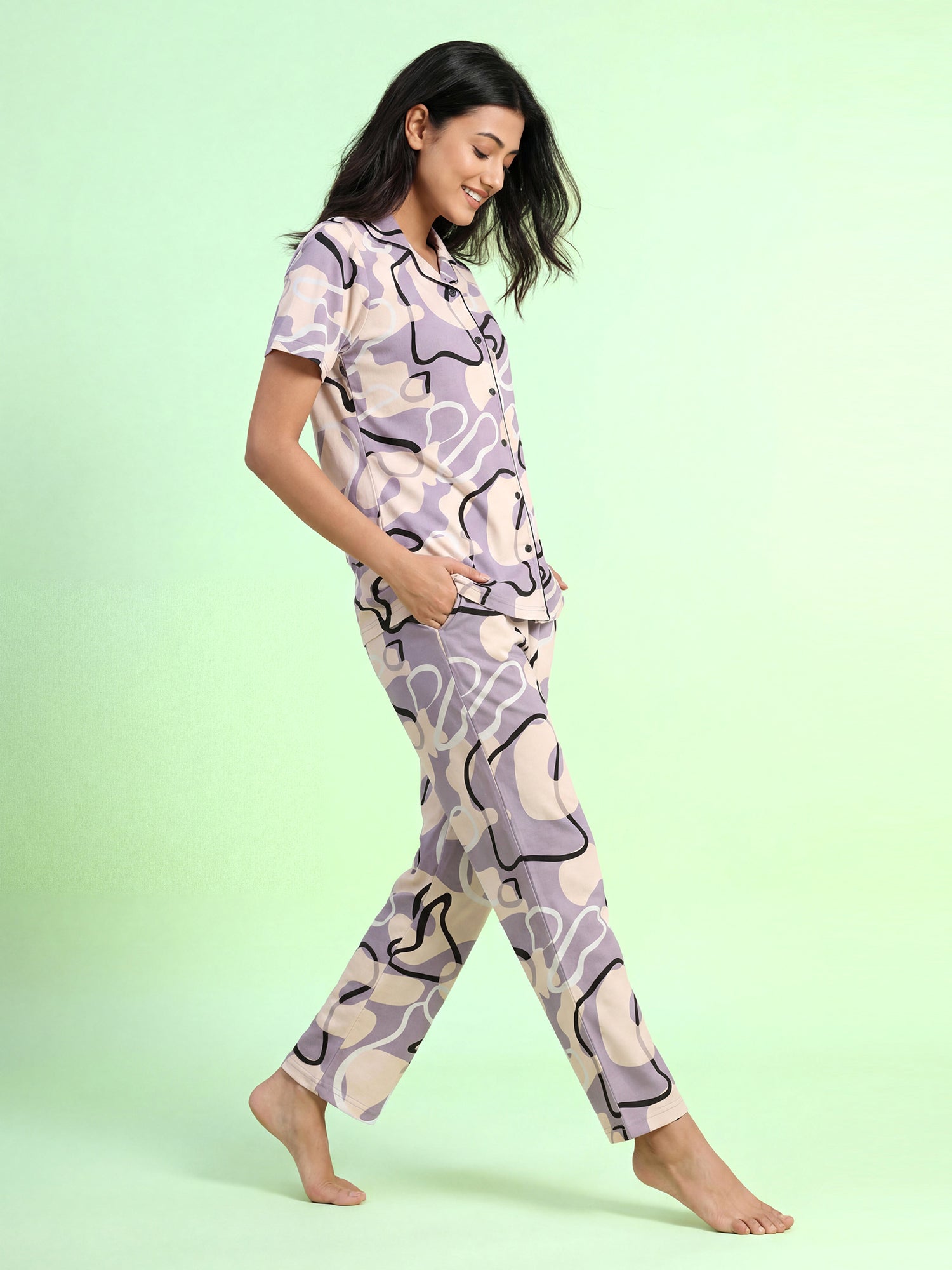 Lavender Drift – Cotton Lounge Night Suit