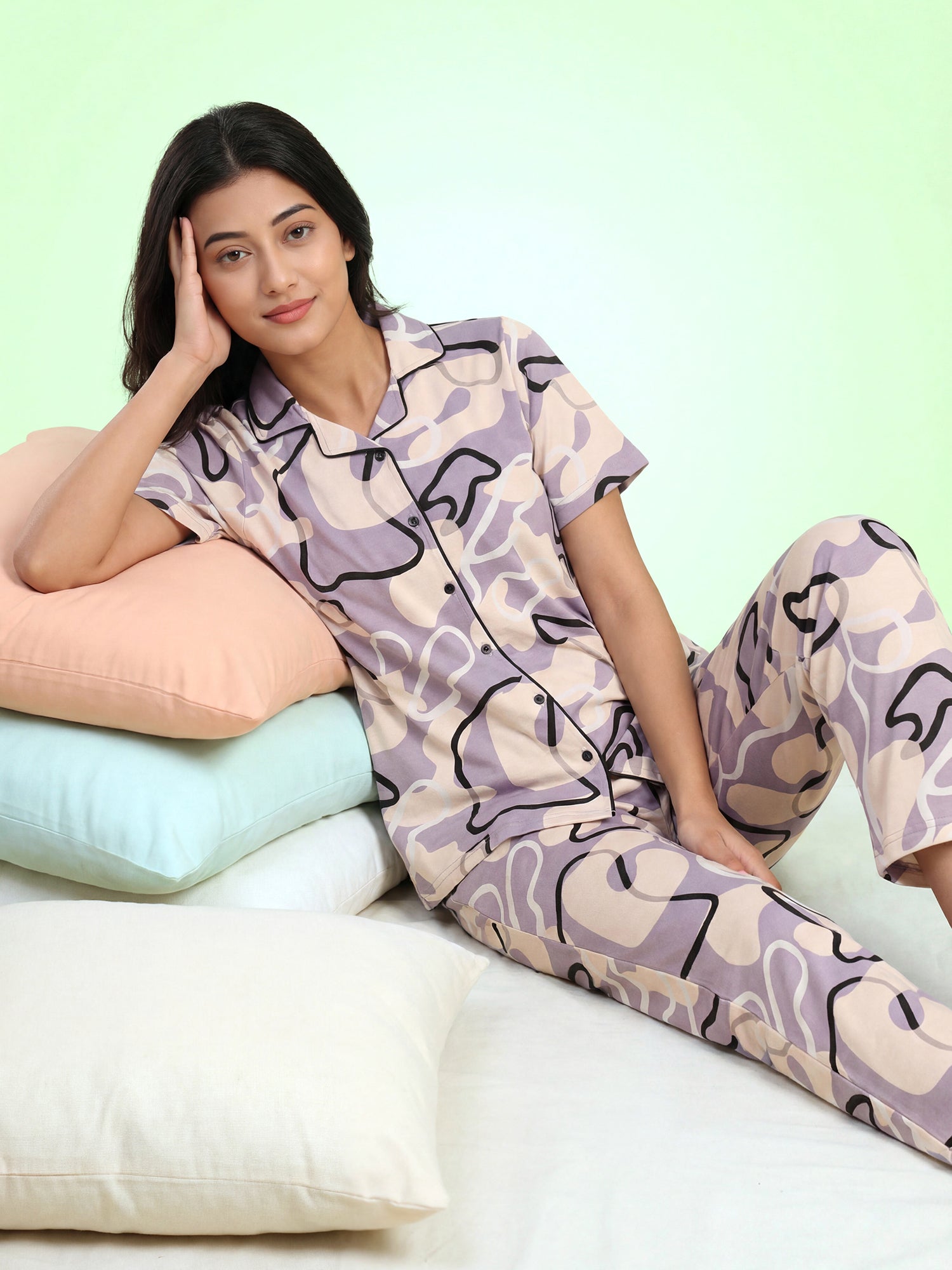Lavender Drift – Cotton Lounge Night Suit