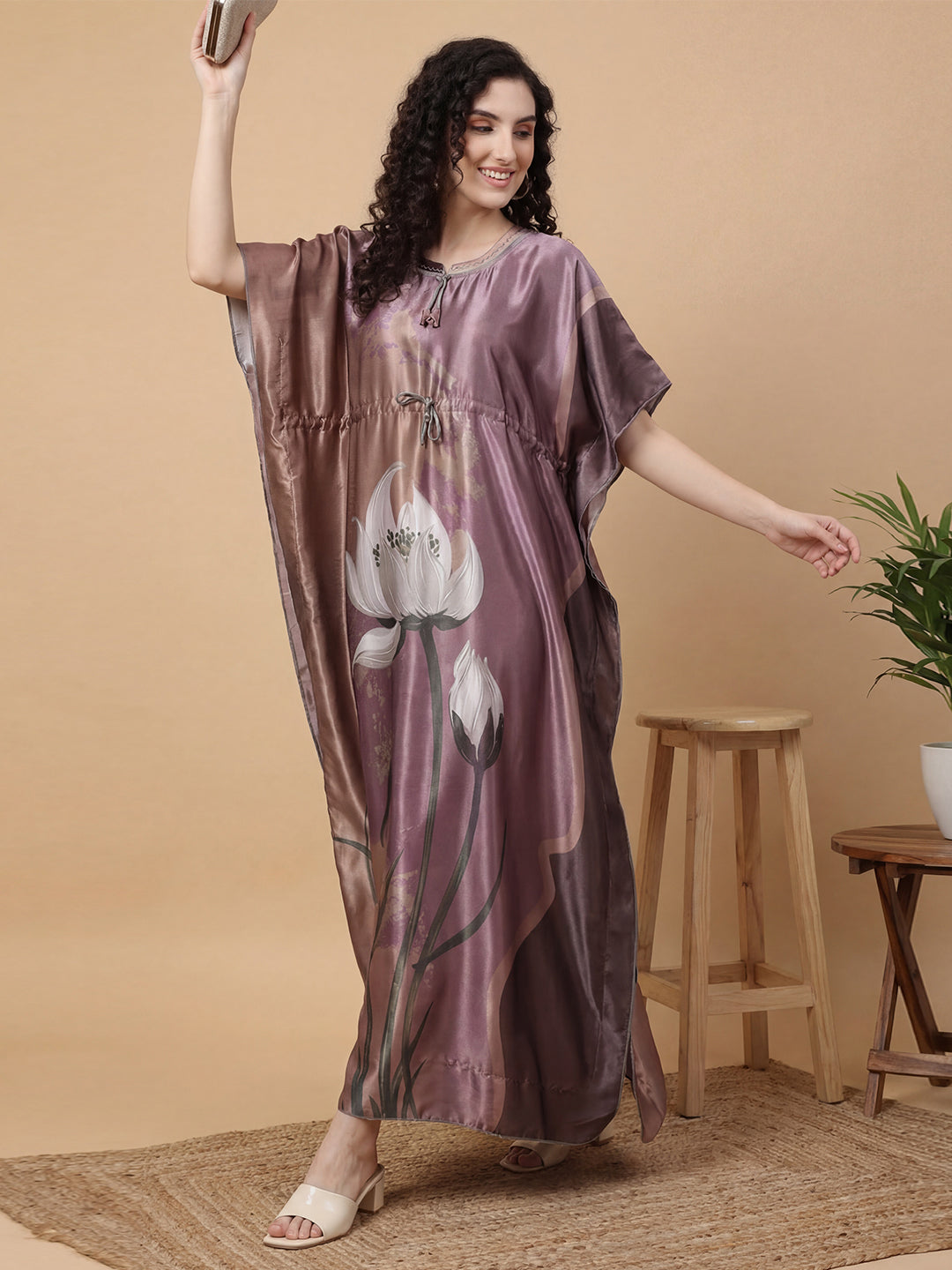 Lotus Lagoon – Satin Kaftan Nightgown