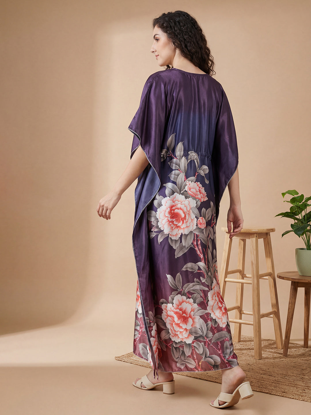 Midnight Bloom Satin Kaftan Nightgown