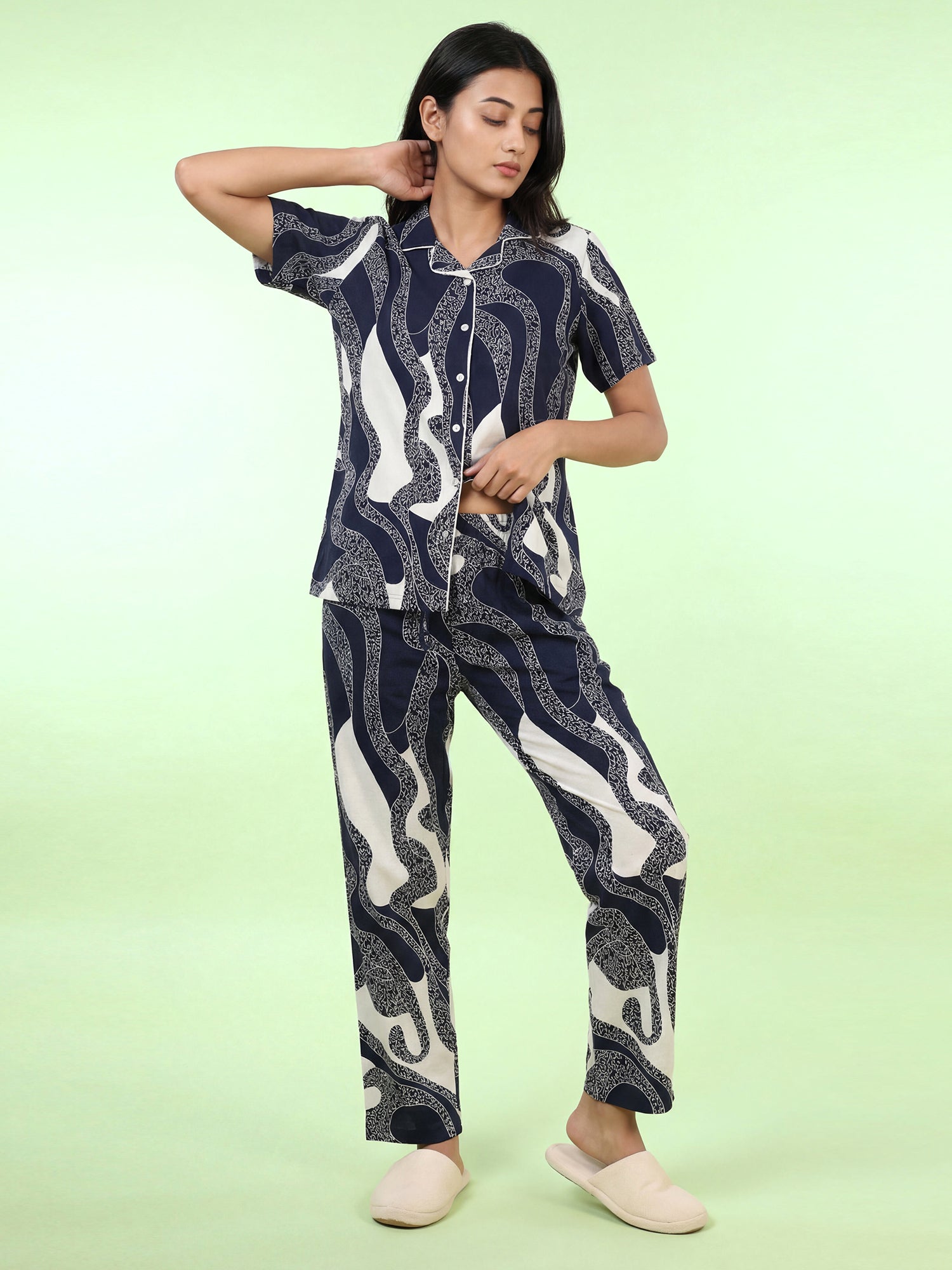 Midnight Wave -Cotton Lounge Night Suit
