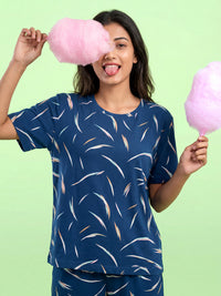 Moonlit Feather - Cotton Lounge Night Suit