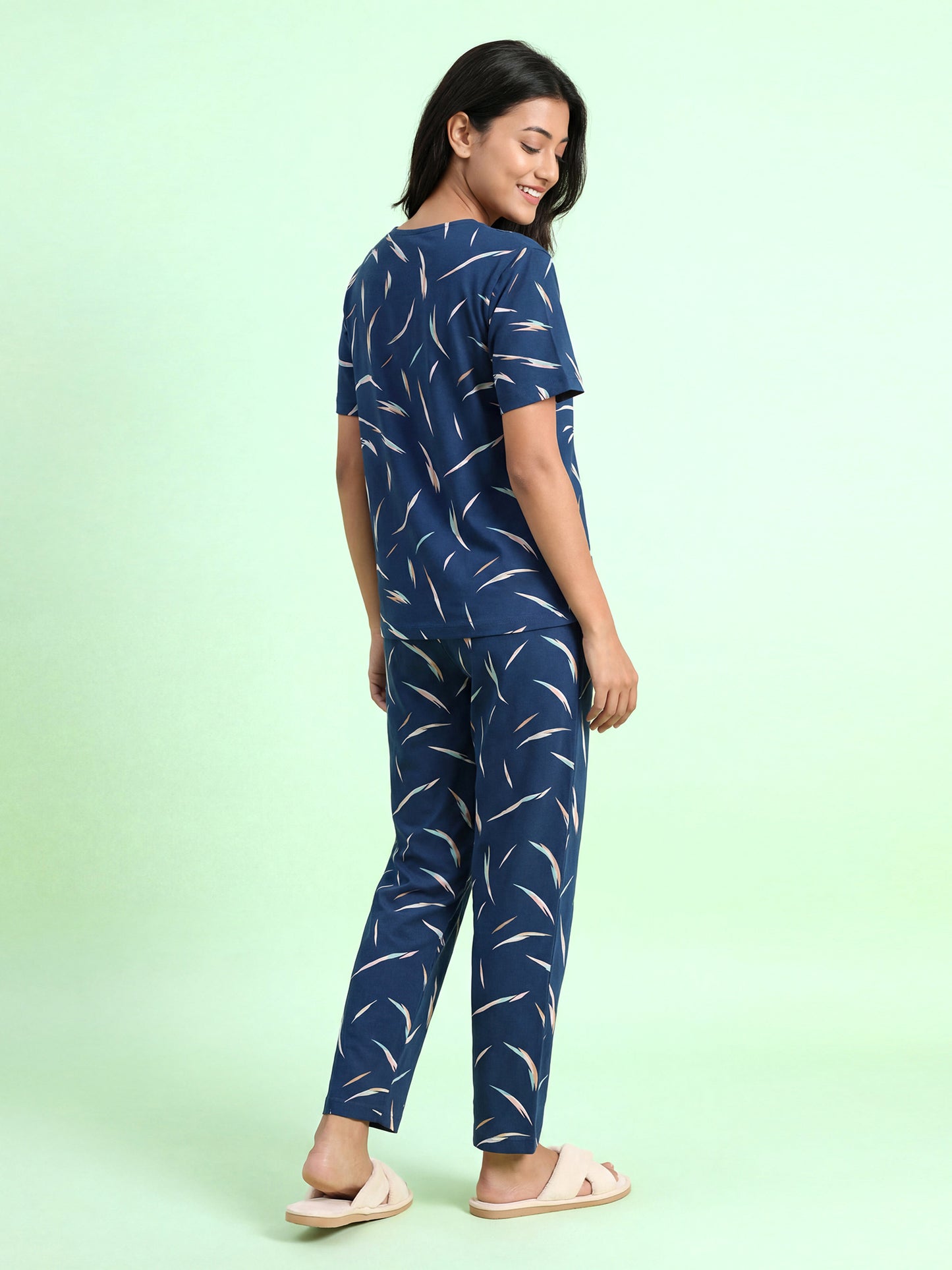 Moonlit Feather - Cotton Lounge Night Suit