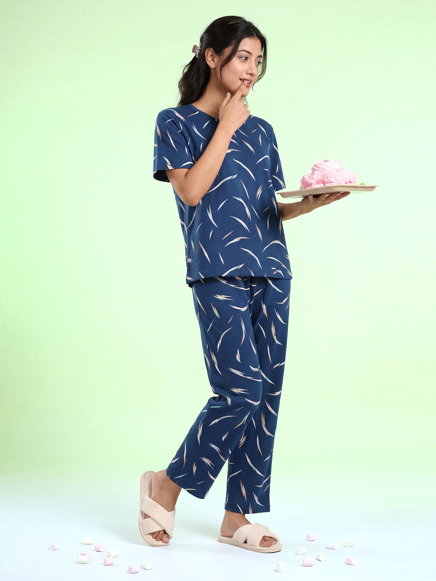 Moonlit Feather - Cotton Lounge Night Suit