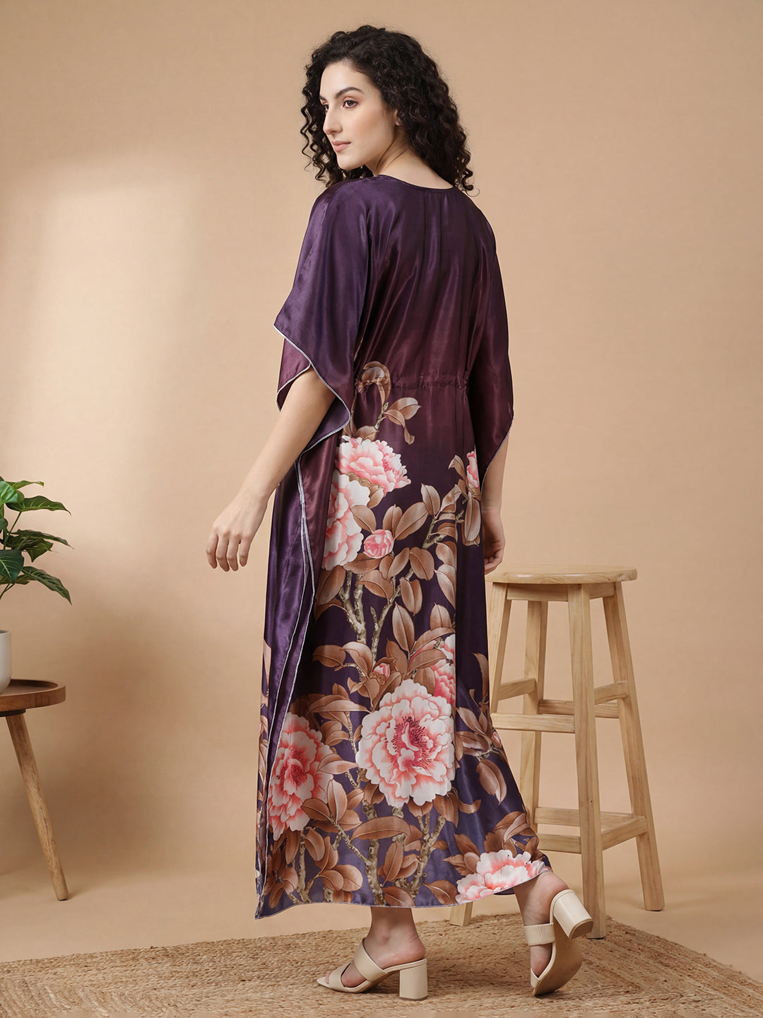 Midnight Bloom Satin Kaftan Nightgown