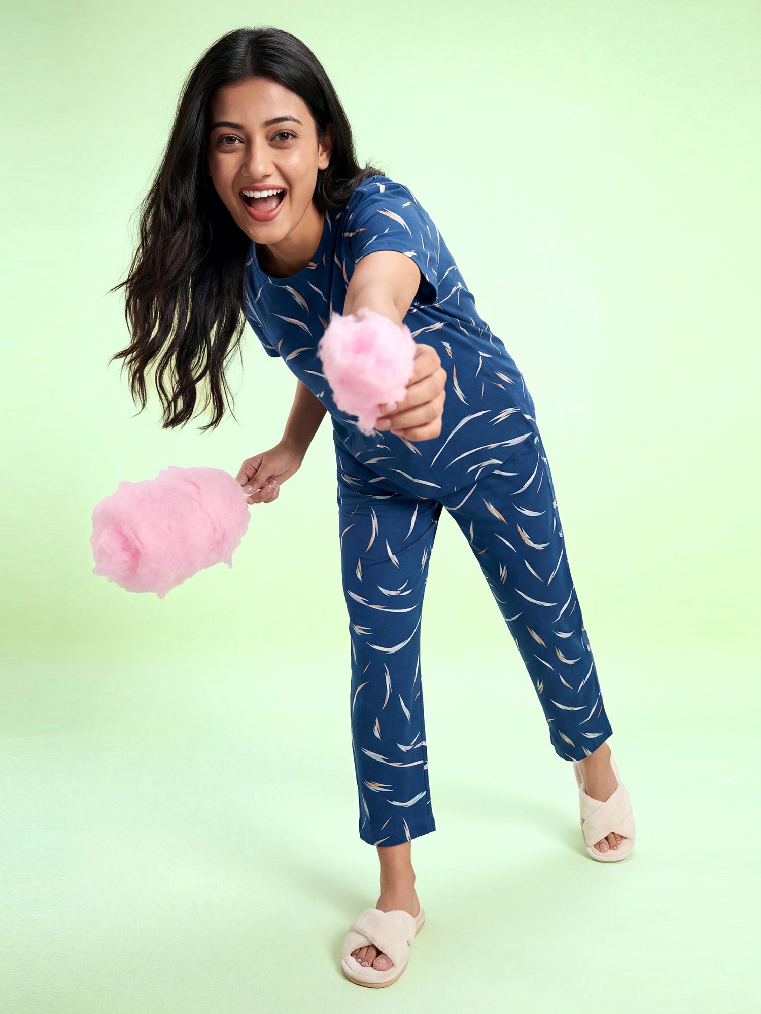 Moonlit Feather - Cotton Lounge Night Suit