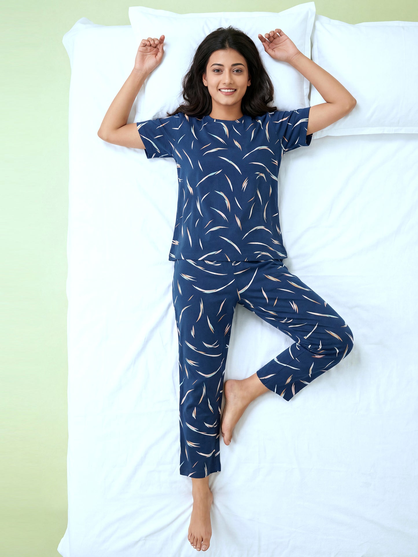 Moonlit Feather - Cotton Lounge Night Suit