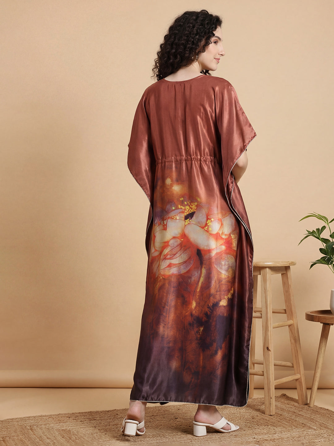 Autumn Bloom Satin Kaftan Nightgown
