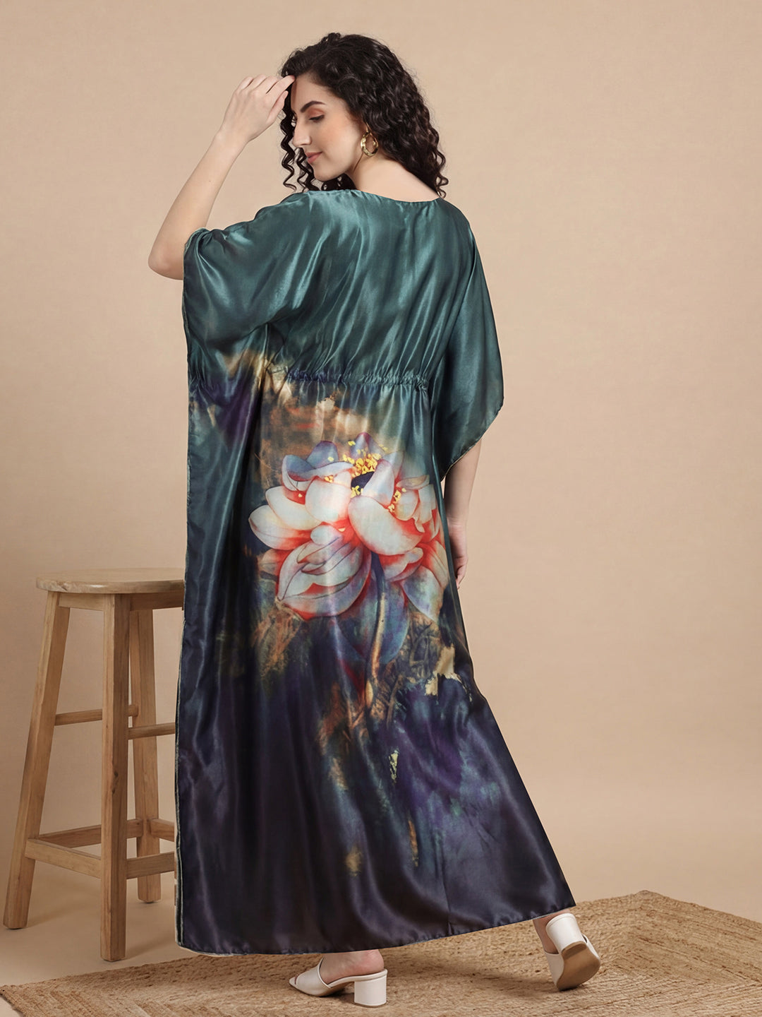 Autumn Bloom Satin Kaftan Nightgown