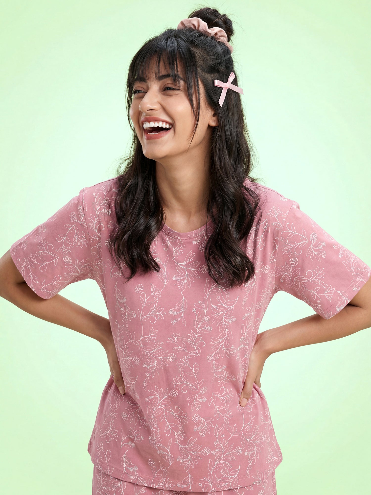 Rosé Bloom - Cotton Lounge Night Suit