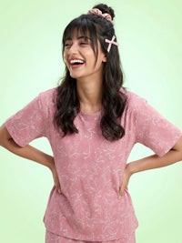 Rosé Bloom - Cotton Lounge Night Suit