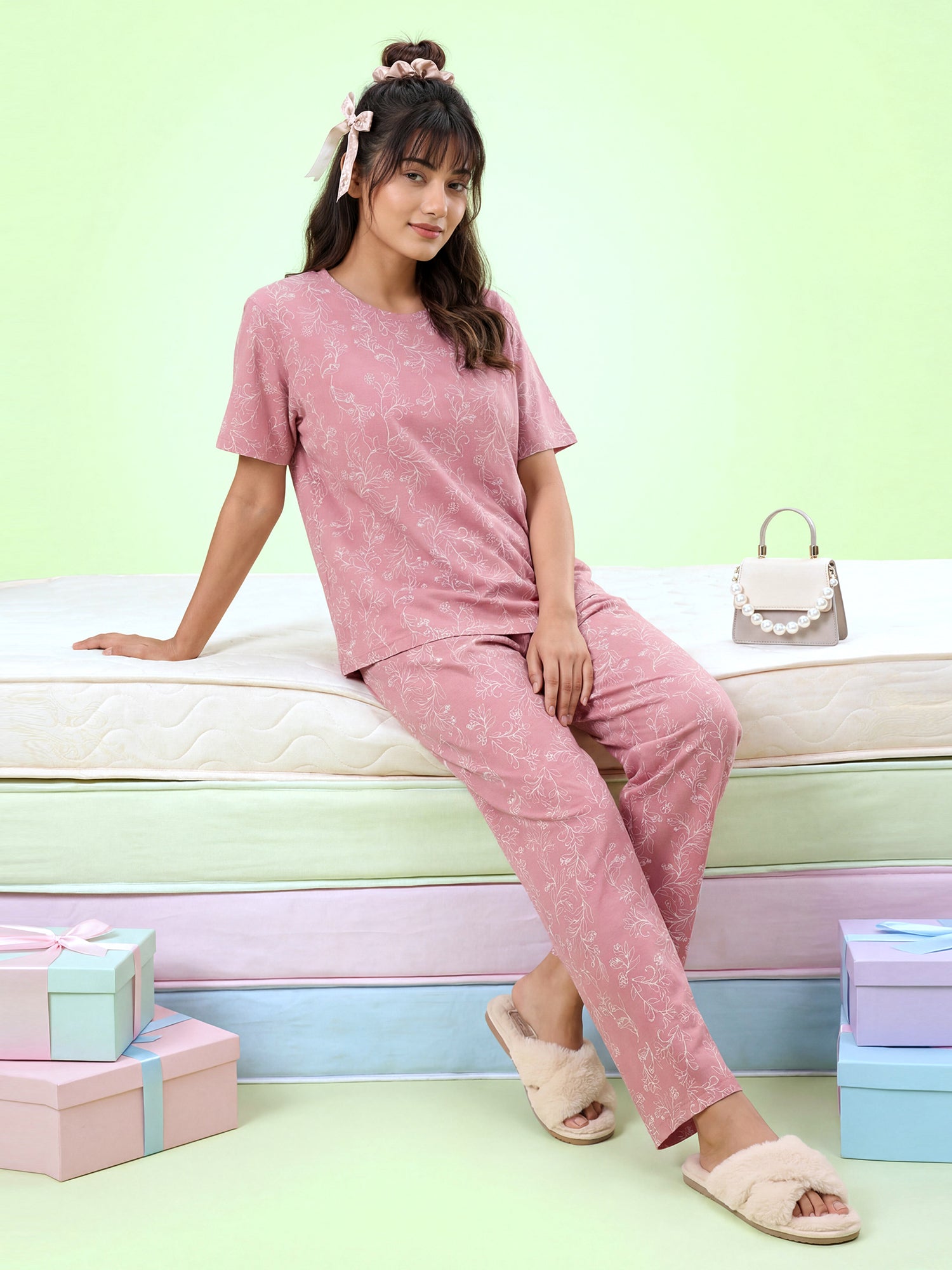 Rosé Bloom - Cotton Lounge Night Suit