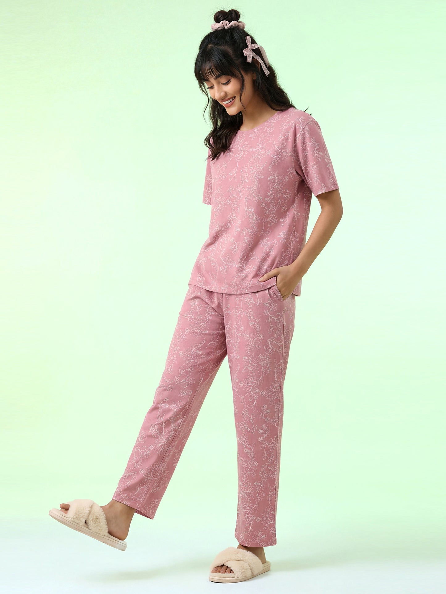 Rosé Bloom - Cotton Lounge Night Suit