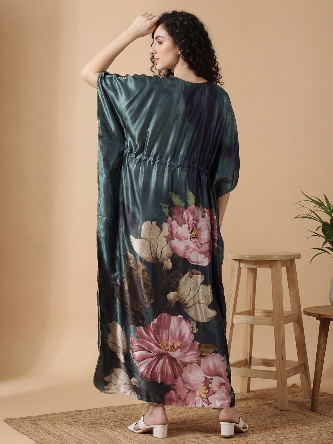 Emerald Haven Satin Kaftan Nightgown