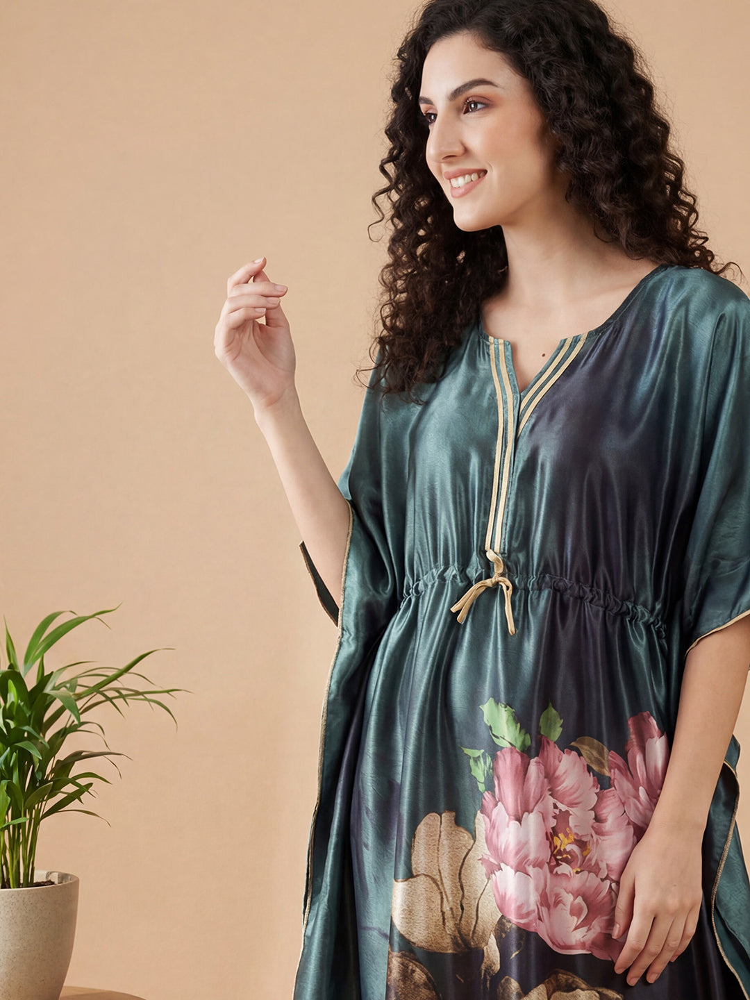 Emerald Haven Satin Kaftan Nightgown