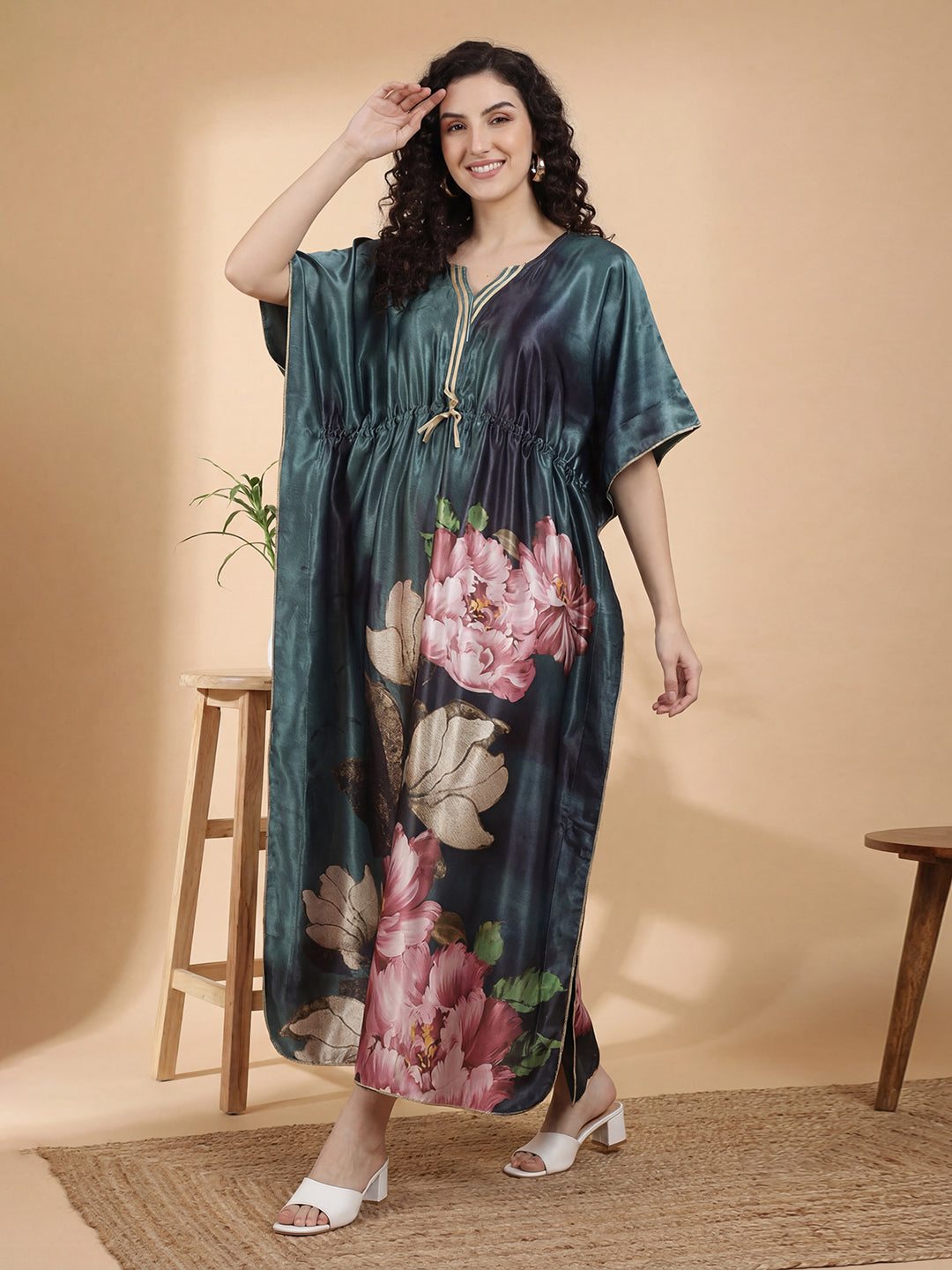 Emerald Haven Satin Kaftan Nightgown