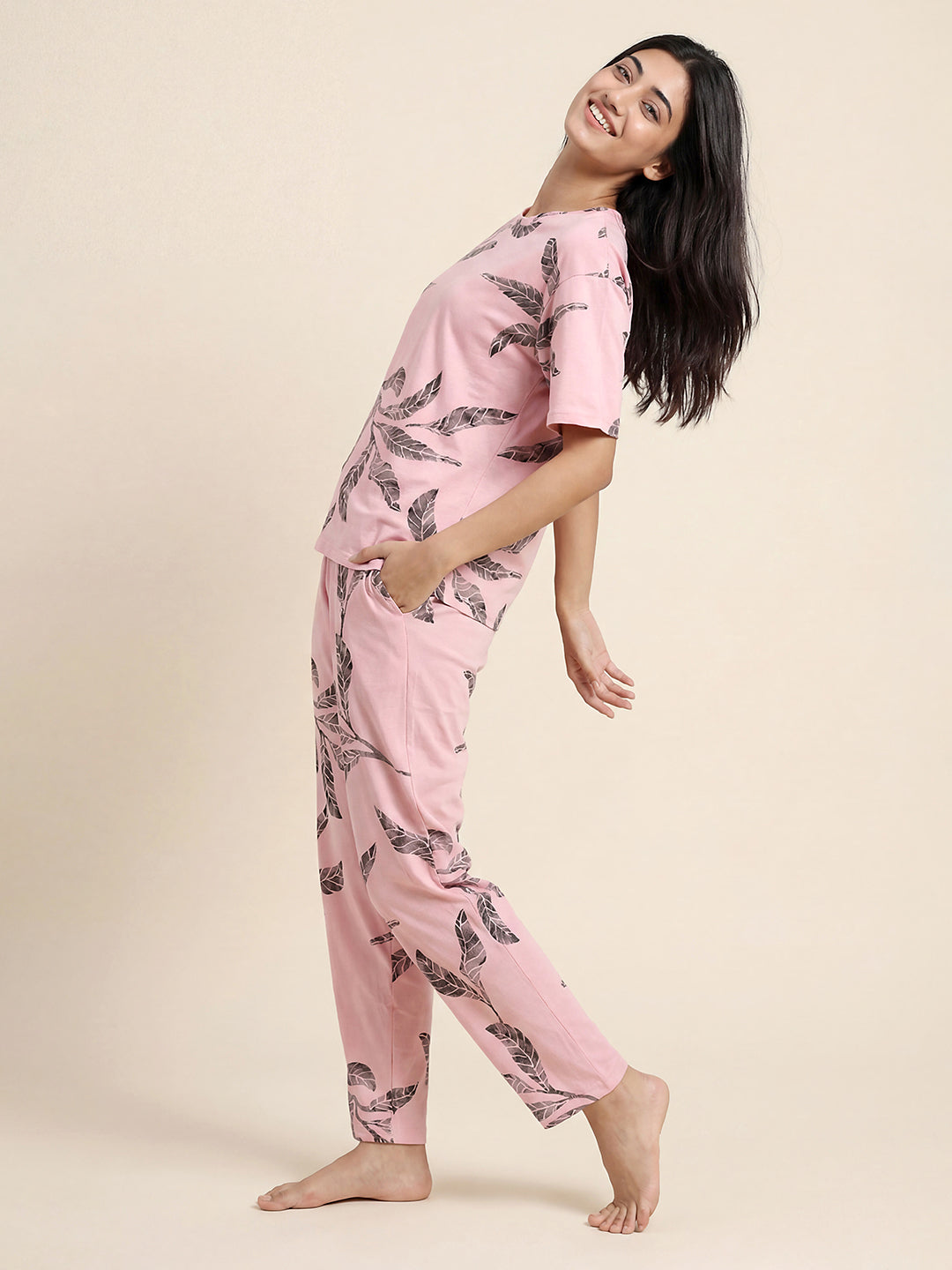 Falling Petals - Cotton Lounge Night Suit