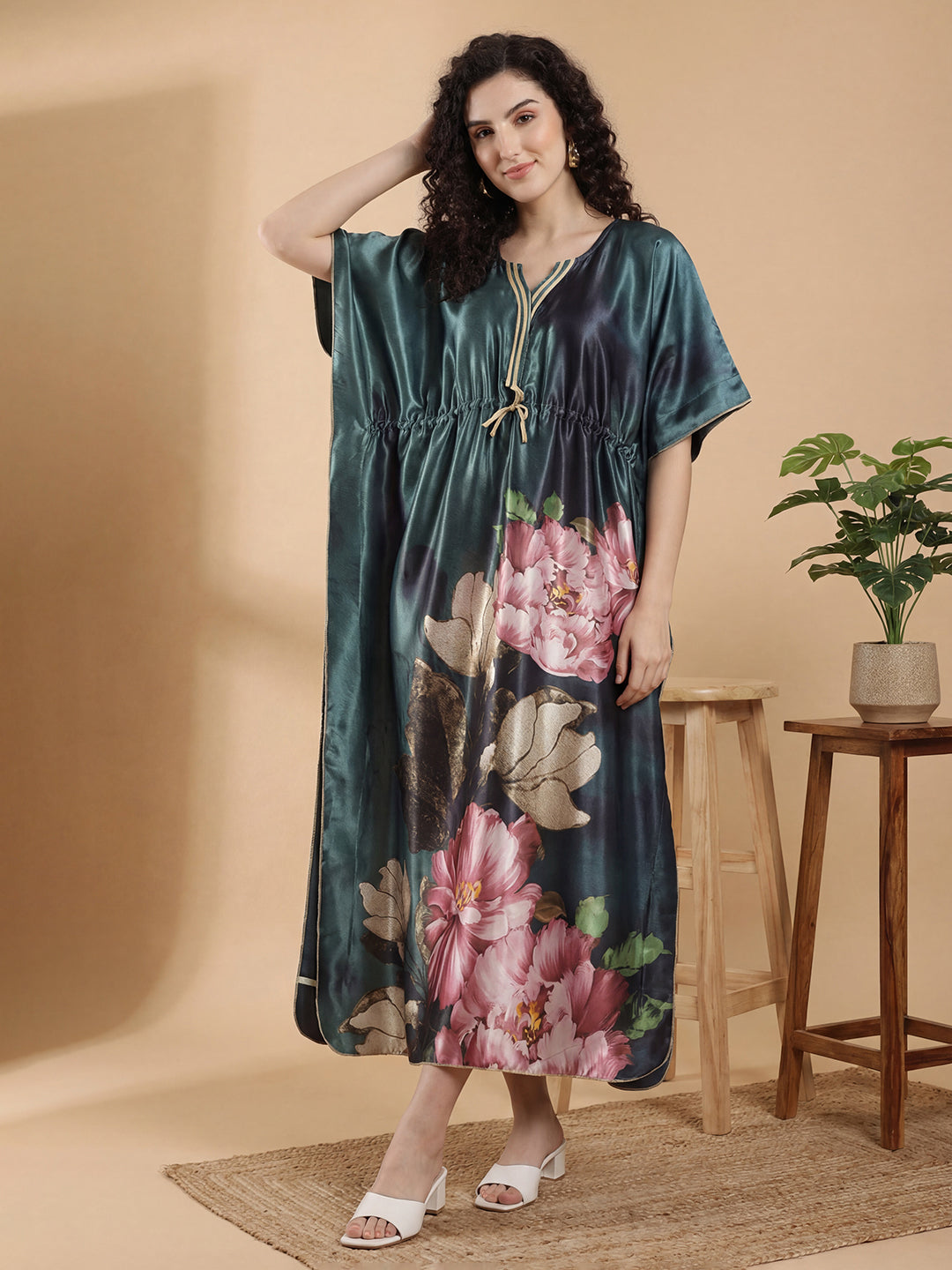 Emerald Haven Satin Kaftan Nightgown