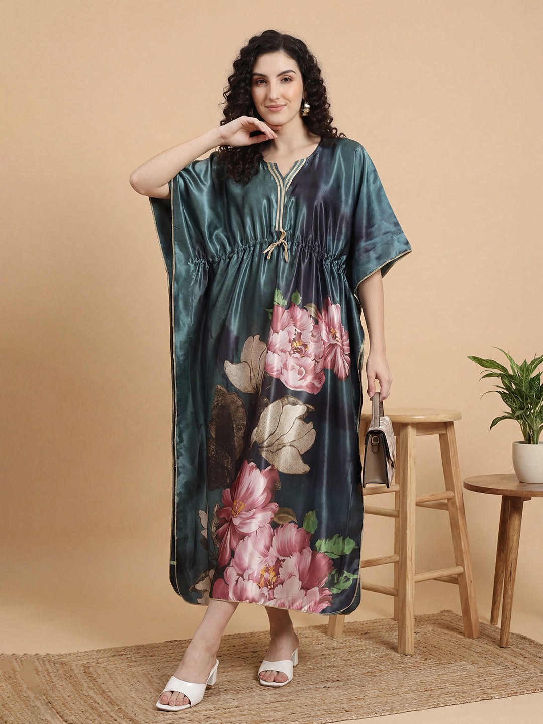 Emerald Haven Satin Kaftan Nightgown