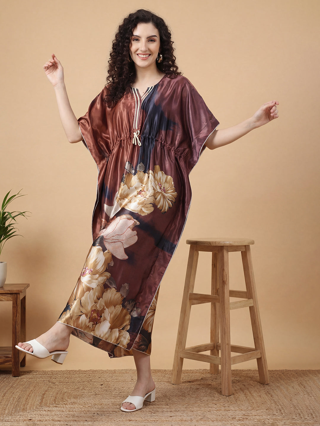 Emerald Haven Satin Kaftan Nightgown