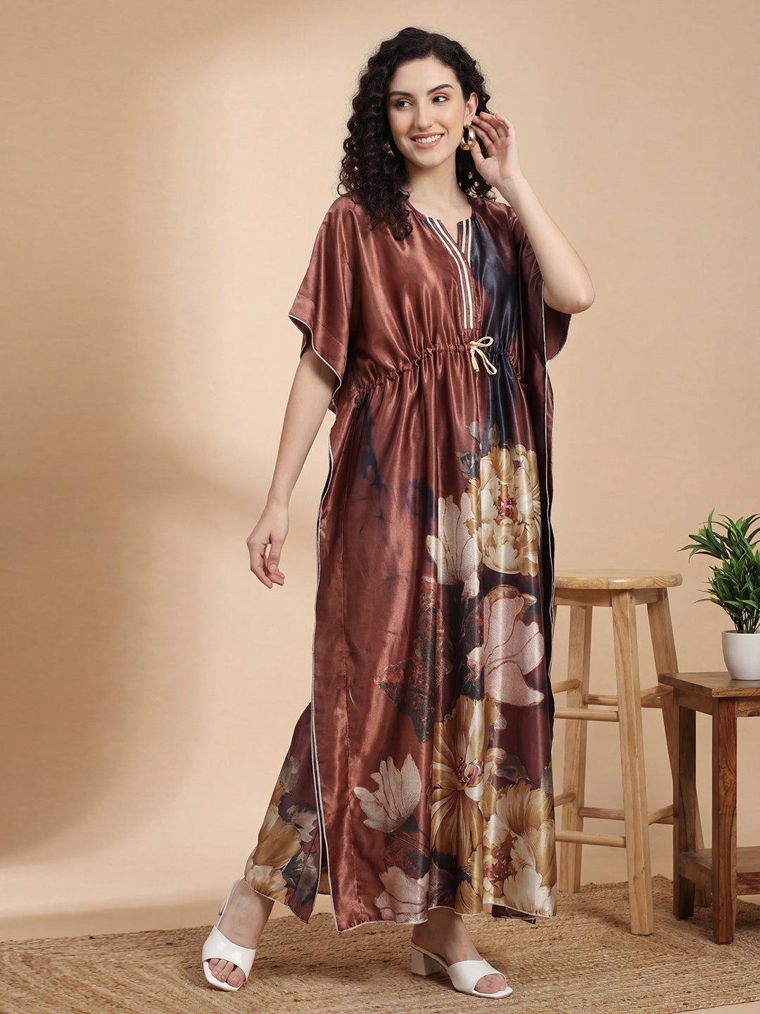 Emerald Haven Satin Kaftan Nightgown