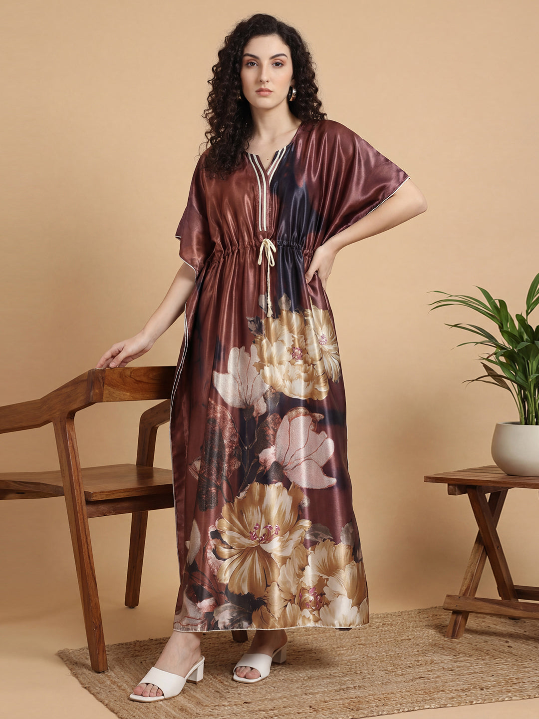 Emerald Haven Satin Kaftan Nightgown