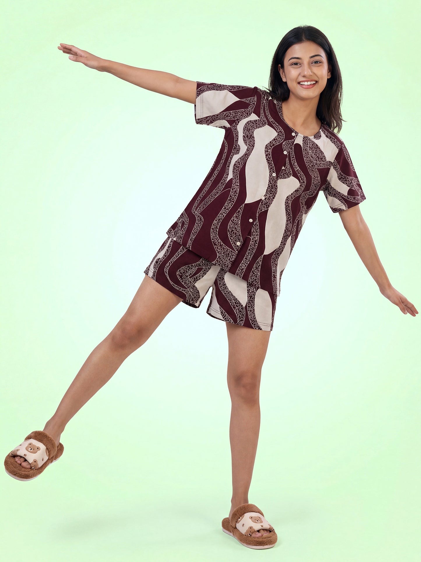 Crimson Wave – Cotton Lounge Night Suit
