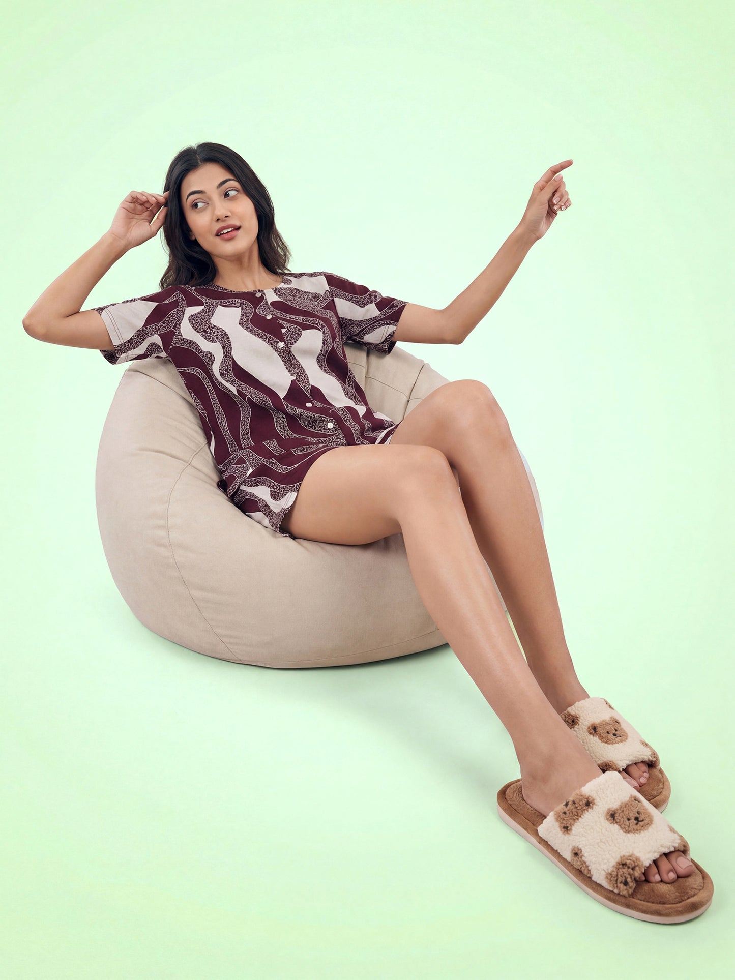 Crimson Wave – Cotton Lounge Night Suit