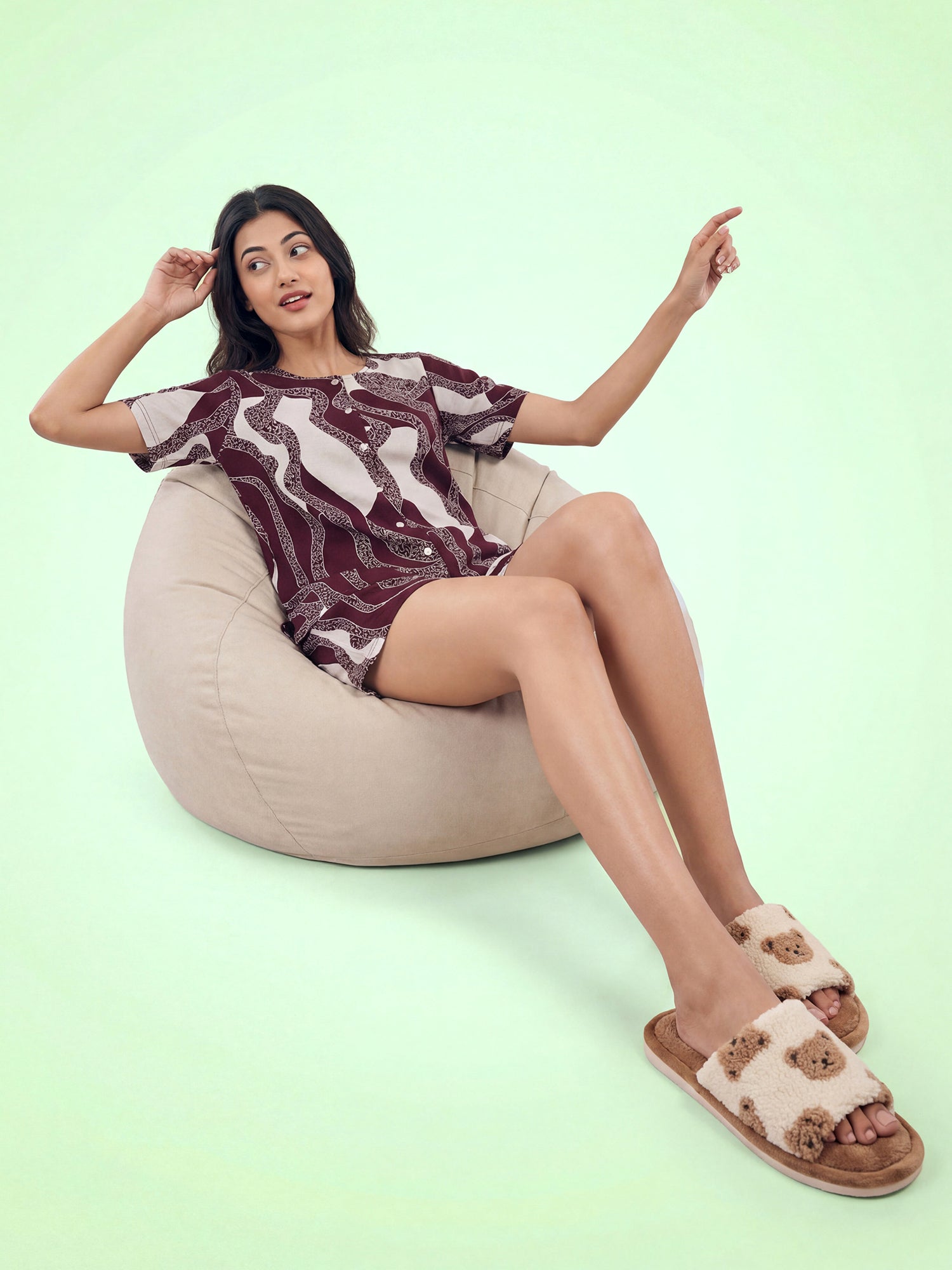 Crimson Wave – Cotton Lounge Night Suit