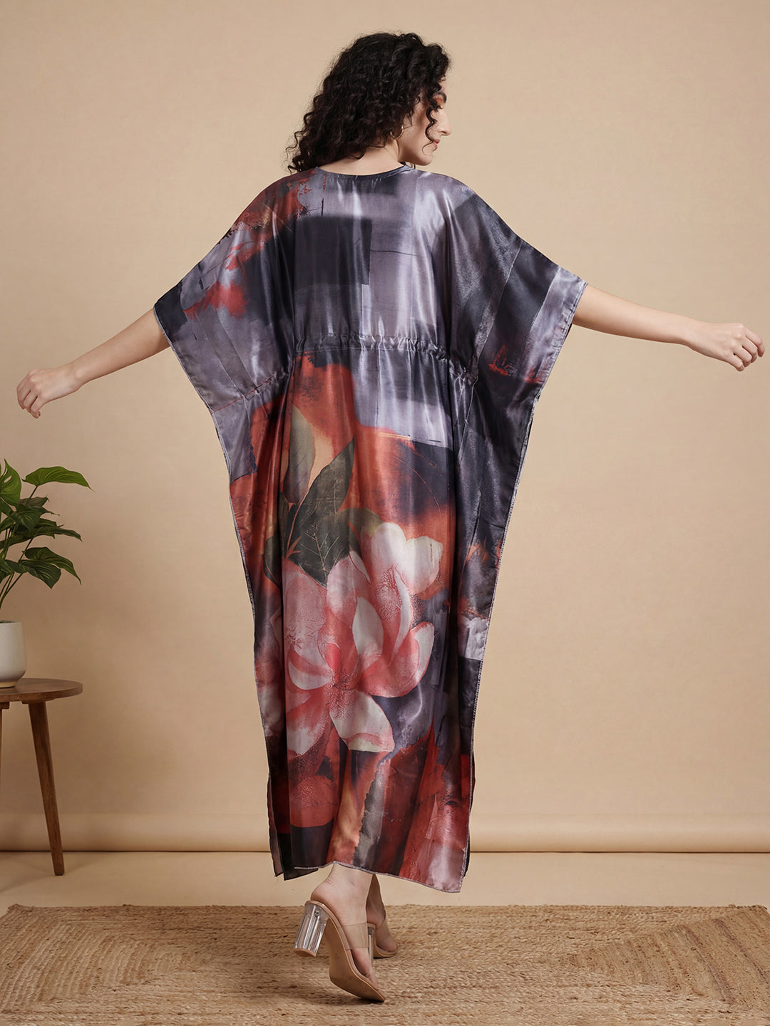 Floral Reverie Satin Kaftan Nightgown