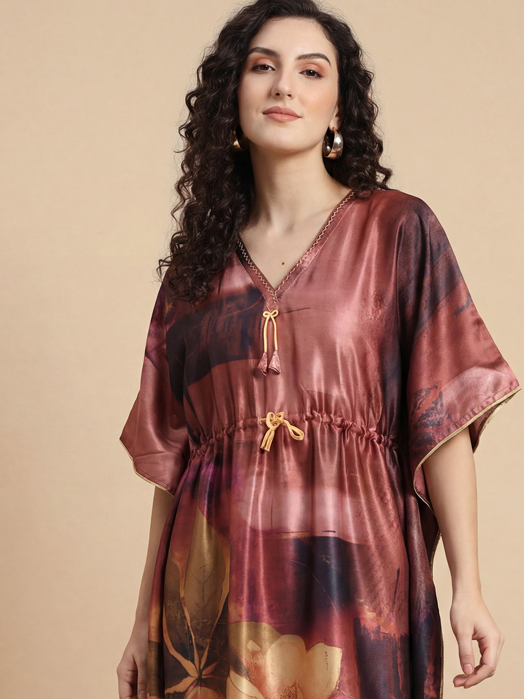 Floral Reverie Satin Kaftan Nightgown