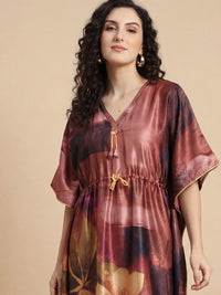 Floral Reverie Satin Kaftan Nightgown